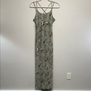 DBY Ltd Vintage 90’s Floral Slip Maxi Dress Spaghetti Strap Lace Up Back